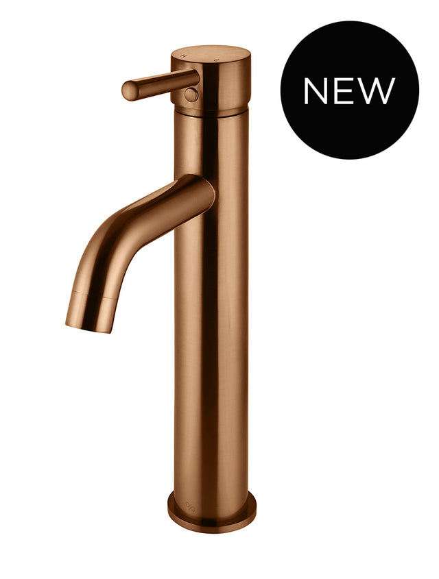 Round Tall Basin Mixer Curved - PVD Lustre Bronze (SKU: MB04-R3-PVDBZ) by Meir