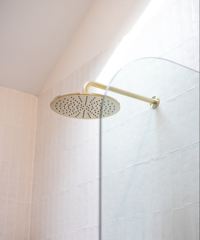 Round Wall Shower Curved Arm 400mm - PVD Tiger Bronze (SKU: MA09-400-PVDBB) by Meir