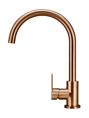 Round Gooseneck Kitchen Mixer Tap with Paddle Handle - Lustre Bronze