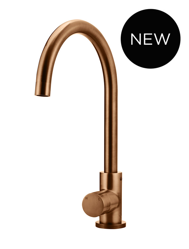 Round Gooseneck Kitchen Mixer Tap with Pinless Handle - PVD Lustre Bronze (SKU: MK03PN-PVDBZ) by Meir
