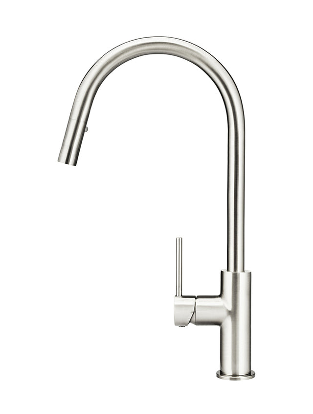 Round Piccola Pull Out Kitchen Mixer Tap - PVD Brushed Nickel (SKU: MK17-PVDBN) by Meir