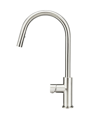Round Pinless Piccola Pull Out Kitchen Mixer Tap - PVD Brushed Nickel