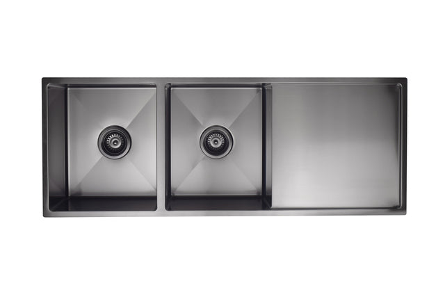 Lavello Kitchen Sink - Double Bowl & Drainboard 1160 x 440 - PVD - PVD Gunmetal Black (SKU: MKSP-D1160440D-PVDGM) by Meir