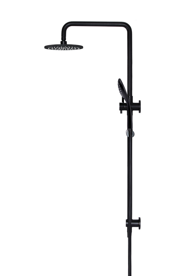 Round Combination Shower Rail, 200mm Rose, Three-Function Hand Shower - Matte Black (SKU: MZ0704) by Meir