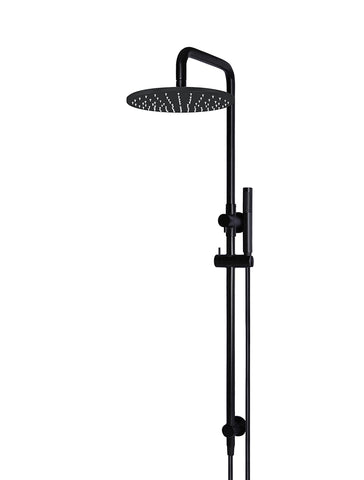 Round Combination Shower Rail, 300mm Rose, Single Function Hand Shower - Matte Black