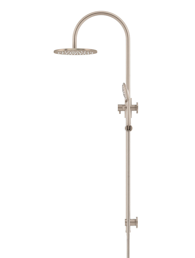 Round Gooseneck Shower Set with 200mm rose, Three-Function Hand Shower - Champagne (SKU: MZ0904-CH) by Meir