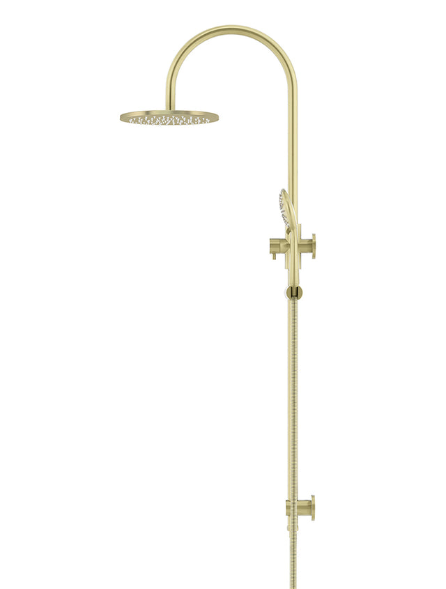 Round Gooseneck Shower Set with 200mm rose, Three-Function Hand Shower - PVD Tiger Bronze (SKU: MZ0904-PVDBB) by Meir