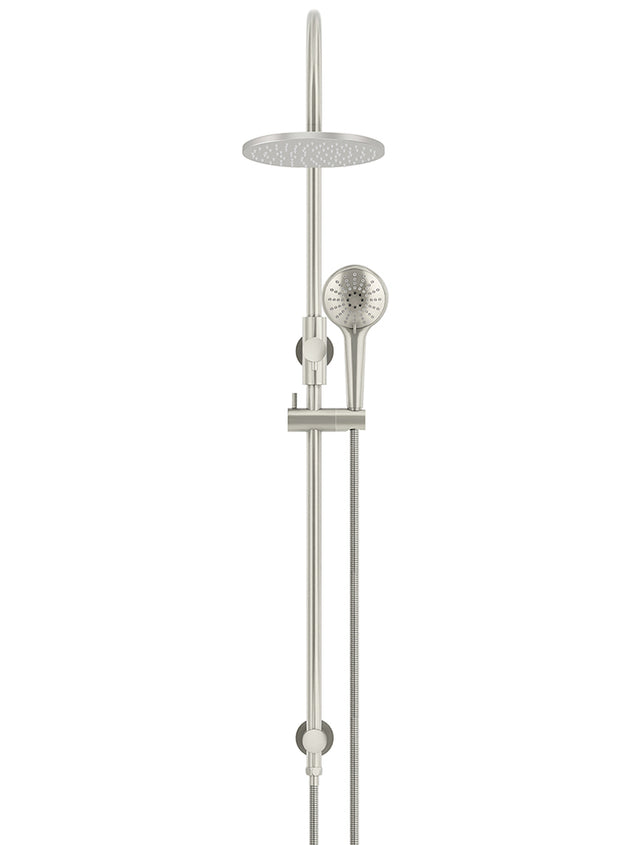 Round Gooseneck Shower Set with 200mm rose, Three-Function Hand Shower - PVD Brushed Nickel (SKU: MZ0904-PVDBN) by Meir