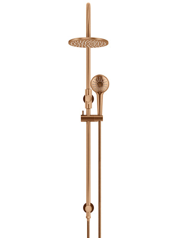 Round Gooseneck Shower Set with 200mm rose, Three-Function Hand Shower - Lustre Bronze