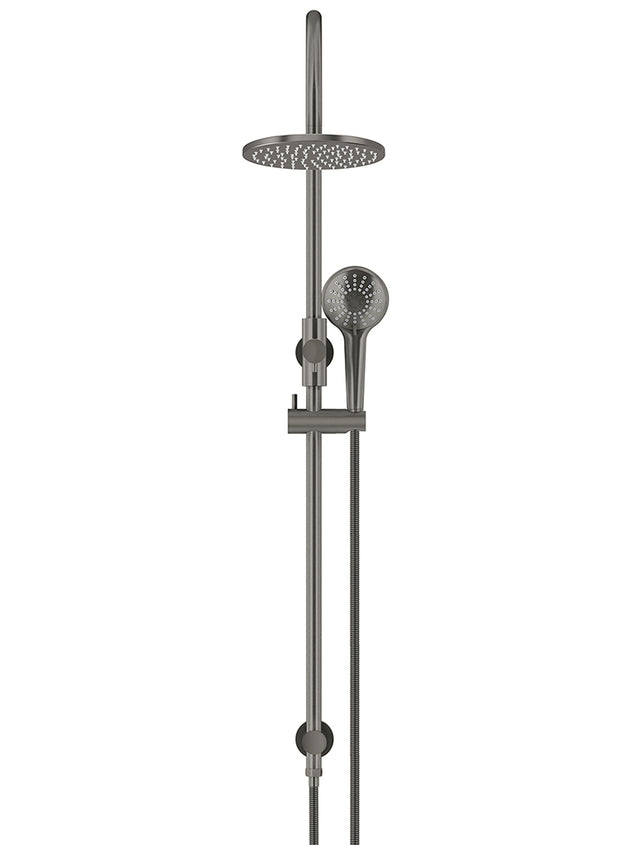Round Gooseneck Shower Set with 200mm rose, Three-Function Hand Shower - Shadow Gunmetal (SKU: MZ0904-PVDGM) by Meir