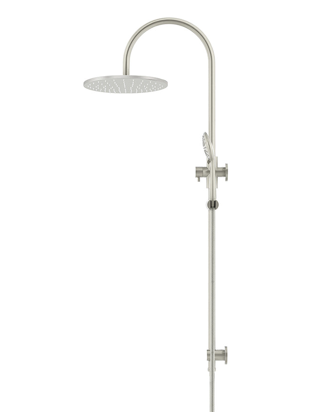Round Gooseneck Shower Set with 300mm rose, Three-Function Hand Shower - PVD Brushed Nickel (SKU: MZ0906-PVDBN) by Meir