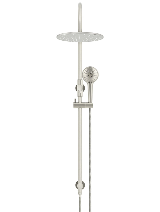 Round Gooseneck Shower Set with 300mm rose, Three-Function Hand Shower - PVD Brushed Nickel (SKU: MZ0906-PVDBN) by Meir