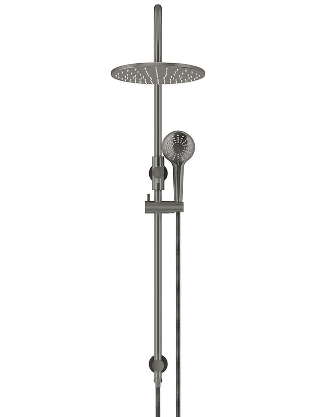 Round Gooseneck Shower Set with 300mm rose, Three-Function Hand Shower - Shadow Gunmetal (SKU: MZ0906-PVDGM) by Meir