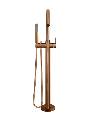 Round Paddle Freestanding Bath Spout and Hand Shower - Lustre Bronze
