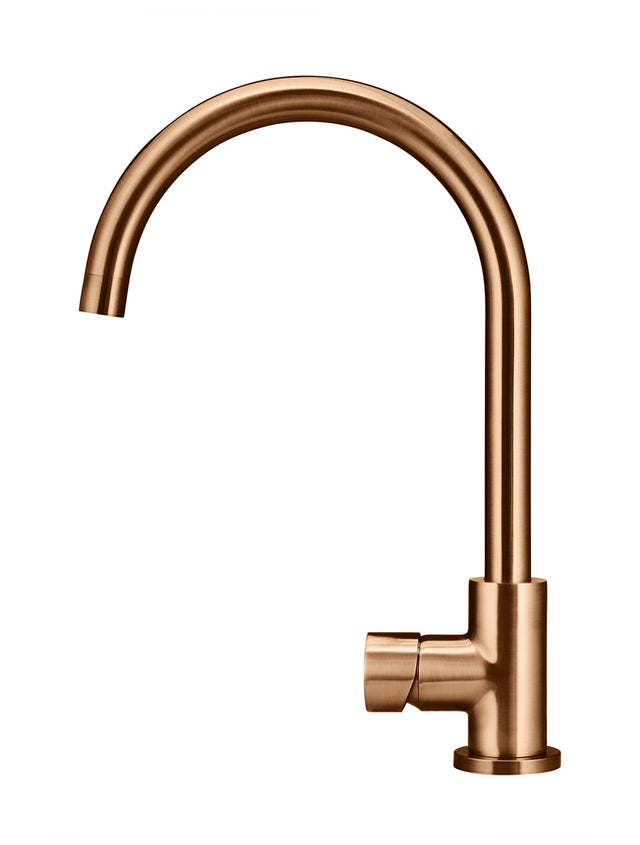 Round Gooseneck Kitchen Mixer Tap with Pinless Handle - PVD Lustre Bronze (SKU: MK03PN-PVDBZ) by Meir