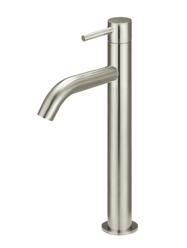 Piccola Tall Basin Mixer Tap with 130mm Spout - Brushed Nickel (SKU: MB03XL.01-PVDBN) by Meir