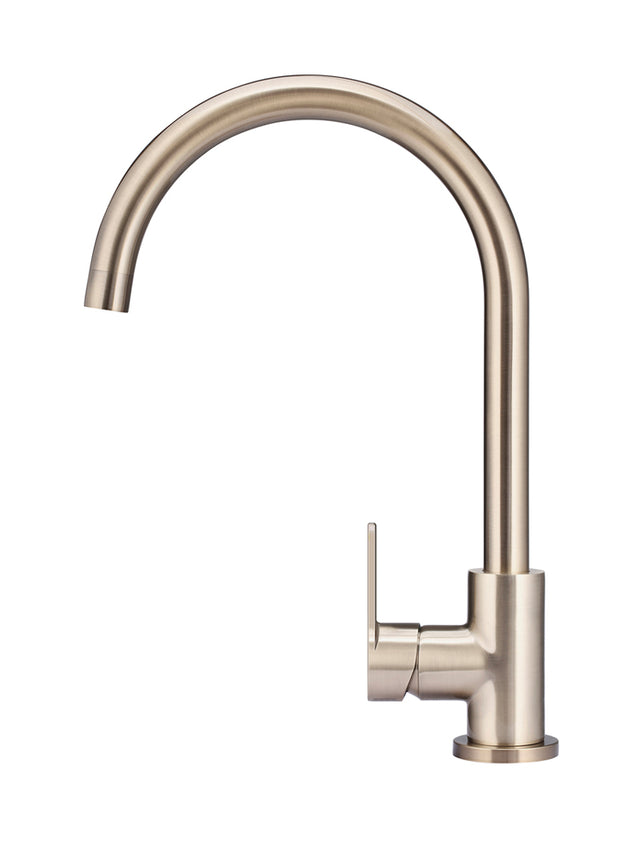 Round Gooseneck Kitchen Mixer Tap with Paddle Handle - Champagne (SKU: MK03PD-CH) by Meir