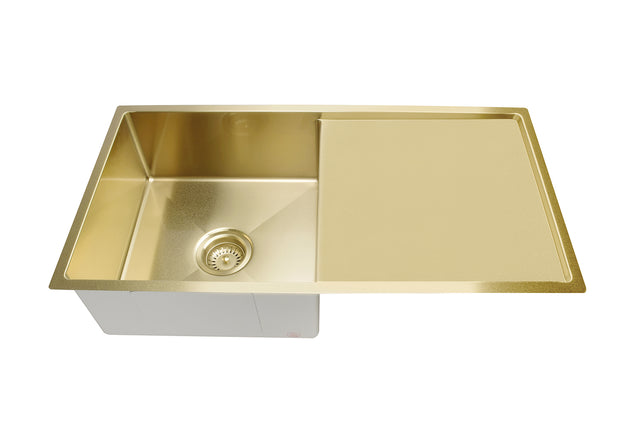 Lavello Kitchen Sink - Single Bowl & Drainboard 840 x 440 - Brushed Bronze Gold (SKU: MKSP-S840440D-BB) by Meir