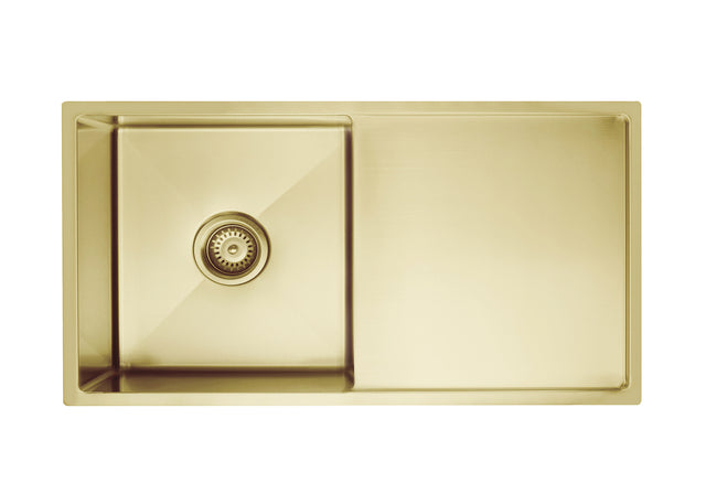 Lavello Kitchen Sink - Single Bowl & Drainboard 840 x 440 - Brushed Bronze Gold (SKU: MKSP-S840440D-BB) by Meir