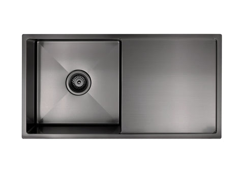 Lavello Kitchen Sink - Single Bowl & Drainboard 840 x 440 - Gunmetal Black