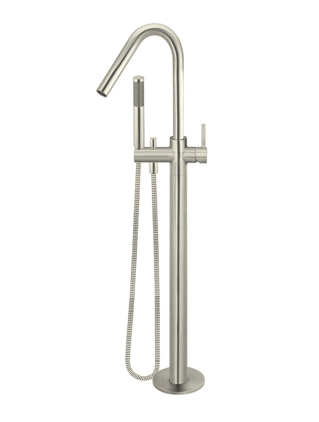 Round Freestanding Bath Spout and Hand Shower - PVD Brushed Nickel