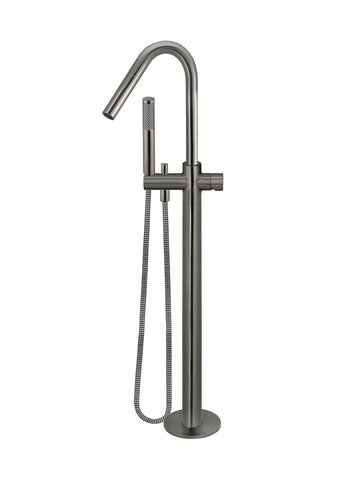 Round Pinless Freestanding Bath Spout and Hand Shower - Shadow Gunmetal