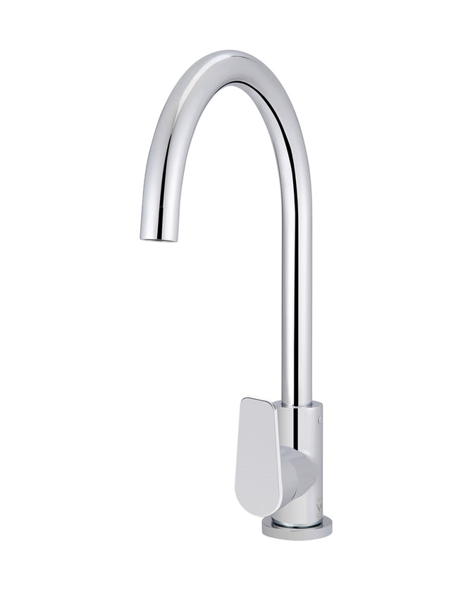 Round Gooseneck Kitchen Mixer Tap with Paddle Handle - Polished Chrome (SKU: MK03PD-C) by Meir