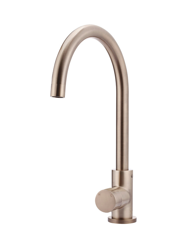 Round Gooseneck Kitchen Mixer Tap with Pinless Handle - Champagne (SKU: MK03PN-CH) by Meir