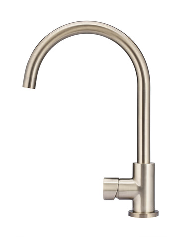 Round Gooseneck Kitchen Mixer Tap with Pinless Handle - Champagne