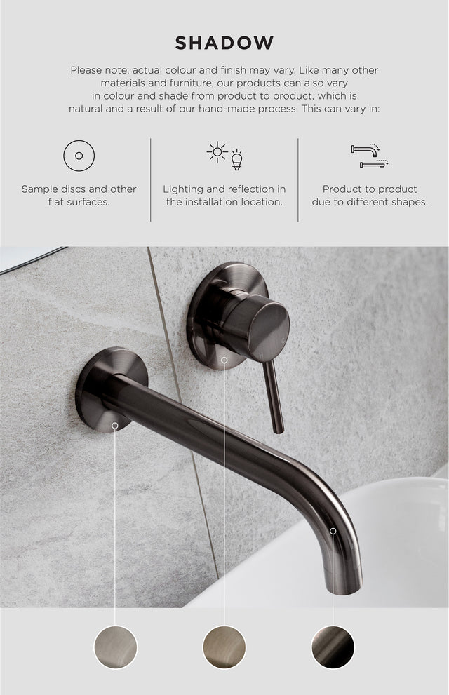 Round Wall Shower Curved Arm 400mm - Shadow Gunmetal (SKU: MA09-400-PVDGM) by Meir