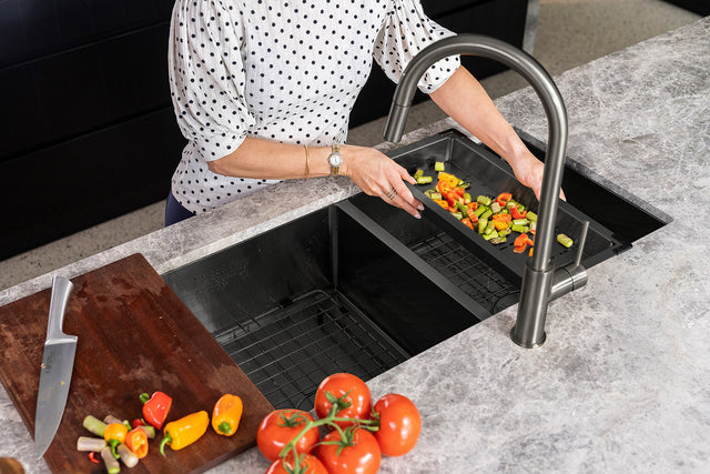 Kitchen Sink Colander - PVD - Gunmetal Black (SKU: MCO-01-PVDGM) by Meir