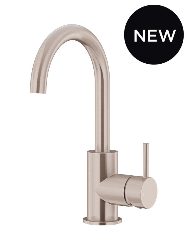 Round Gooseneck Basin Mixer with Cold Start - Champagne (SKU: MB17-CH) by Meir