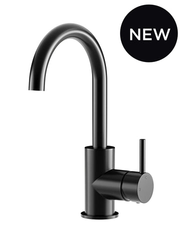 Round Gooseneck Basin Mixer with Cold Start - Matte Black