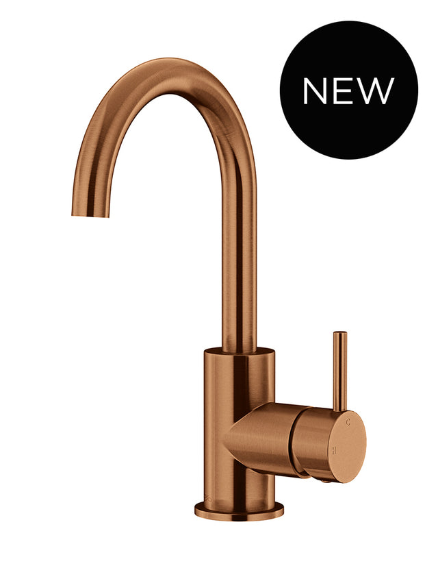 Round Gooseneck Basin Mixer with Cold Start - Lustre Bronze