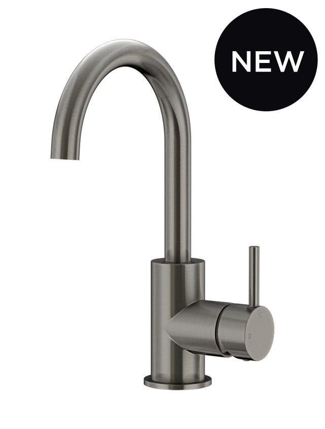 Round Gooseneck Basin Mixer with Cold Start - Shadow Gunmetal (SKU: MB17-PVDGM) by Meir
