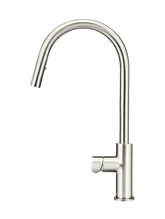 Round Pinless Piccola Pull Out Kitchen Mixer Tap - PVD Brushed Nickel (SKU: MK17PN-PVDBN) by Meir