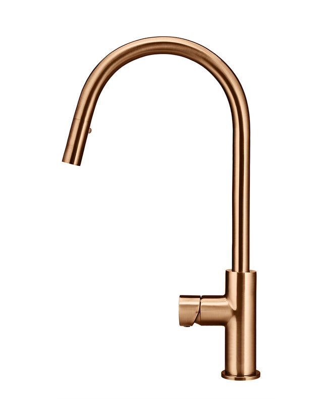 Round Pinless Piccola Pull Out Kitchen Mixer Tap - PVD Lustre Bronze (SKU: MK17PN-PVDBZ) by Meir