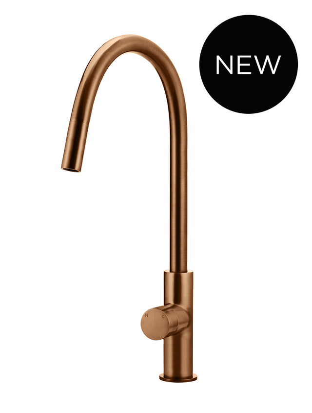 Round Pinless Piccola Pull Out Kitchen Mixer Tap - PVD Lustre Bronze (SKU: MK17PN-PVDBZ) by Meir