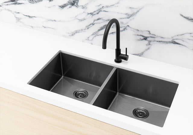 Lavello Kitchen Sink - Double Bowl 860 x 440 - PVD - Gunmetal Black (SKU: MKSP-D860440-PVDGM) by Meir