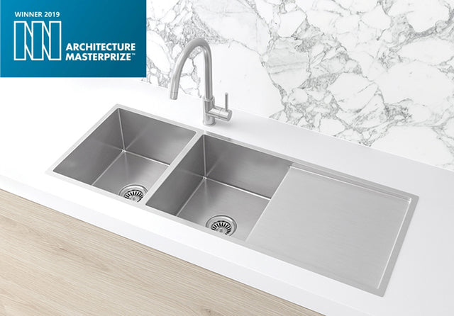 Lavello Kitchen Sink - Double Bowl & Drainboard 1160 x 440 - PVD Brushed Nickel