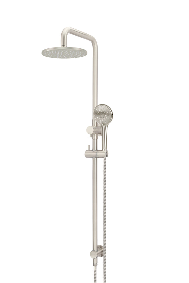 Round Combination Shower Rail 200mm Rose, Three Function Hand Shower - PVD Brushed Nickel (SKU: MZ0704-PVDBN) by Meir