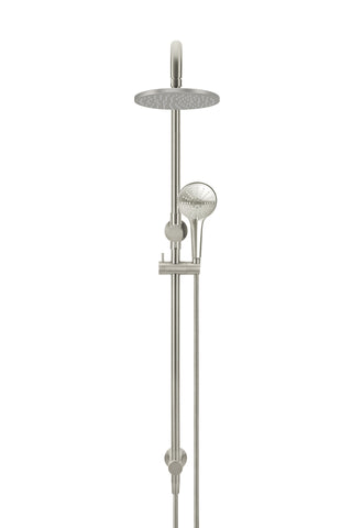 Round Combination Shower Rail 200mm Rose, Three Function Hand Shower - PVD Brushed Nickel