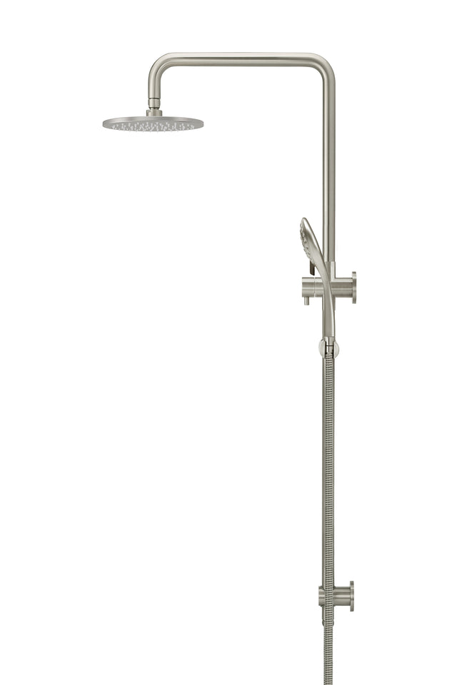 Round Combination Shower Rail 200mm Rose, Three Function Hand Shower - PVD Brushed Nickel (SKU: MZ0704-PVDBN) by Meir