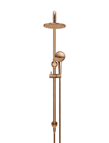 Round Combination Shower Rail 200mm Rose, Three Function Hand Shower - Lustre Bronze