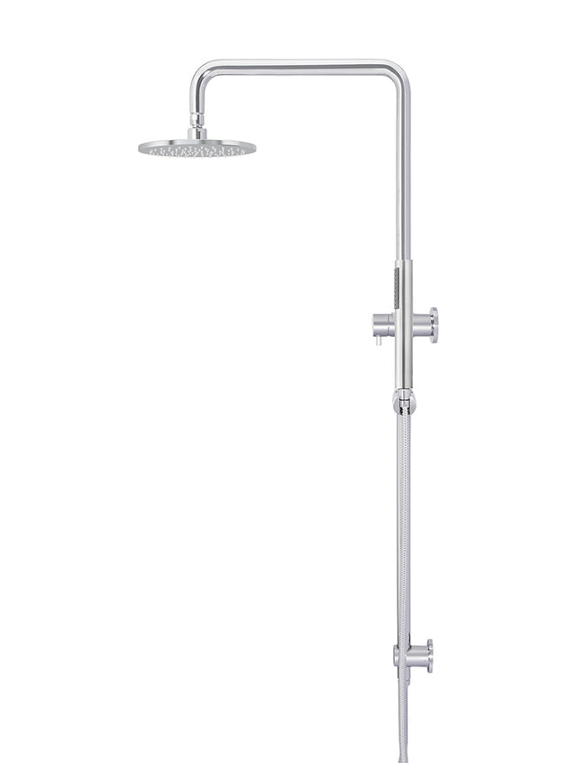 Round Combination Shower Rail, 200mm Rose, Single Function Hand Shower - Polished Chrome (SKU: MZ0704-R-C) by Meir