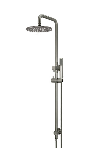 Round Combination Shower Rail, 200mm Rose, Single Function Hand Shower - Shadow Gunmetal