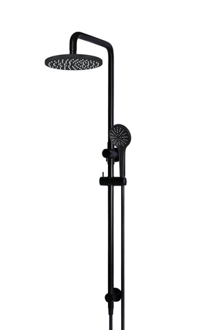 Round Combination Shower Rail, 200mm Rose, Three-Function Hand Shower - Matte Black