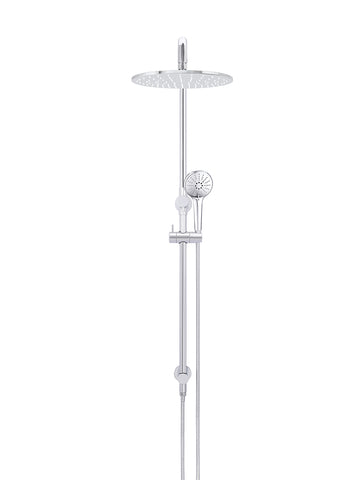 Round Combination Shower Rail 300mm Rose, Three Function Hand Shower - Polished Chrome