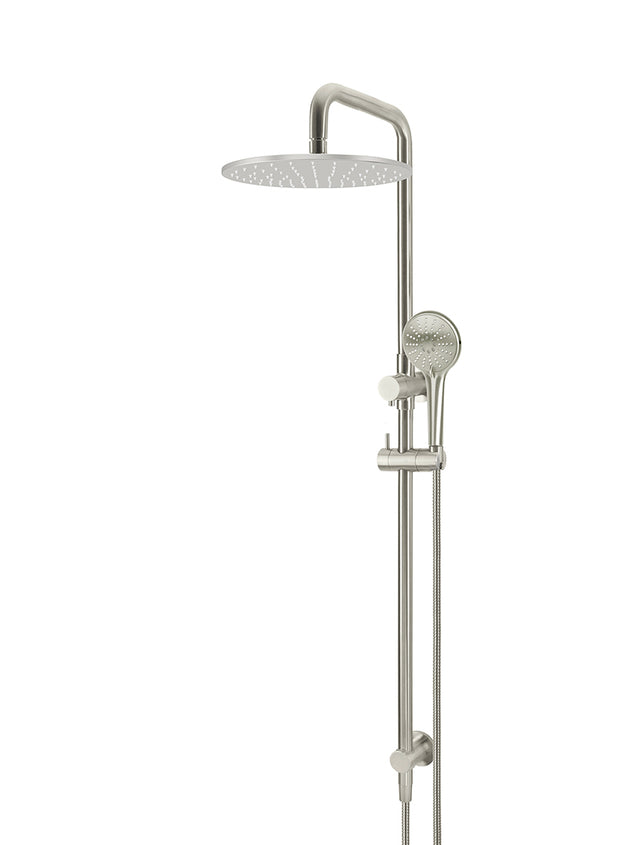 Round Combination Shower Rail 300mm Rose, Three Function Hand Shower - PVD Brushed Nickel