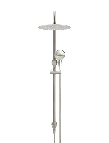 Round Combination Shower Rail 300mm Rose, Three Function Hand Shower - PVD Brushed Nickel